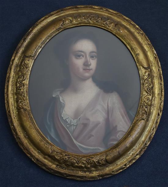 Early 18th century English School Portraits of Elizabeth Gorges and her sister-in-law, Meliora 13.5 x 11.25in.